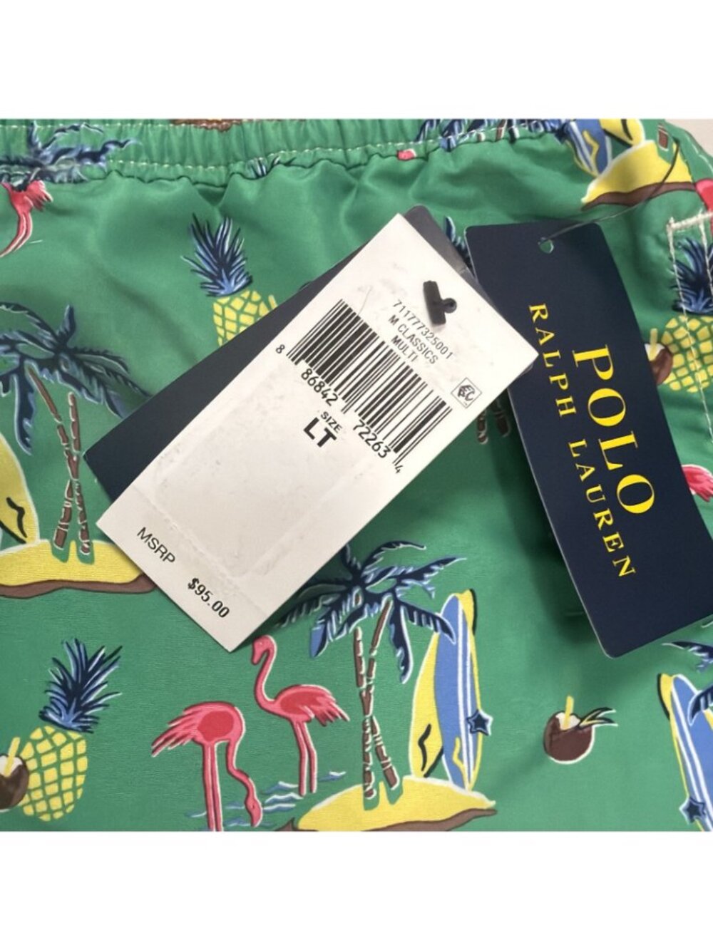 Polo Ralph Lauren Big & Tall LT Green Flamingo Tropical Swim Trunks Shorts - Picture 6 of 10